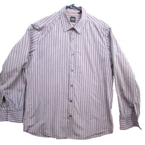 Hugo Boss Shirt Mens Large Gray Purple Striped Button Down Reg Fit Long Sleeve